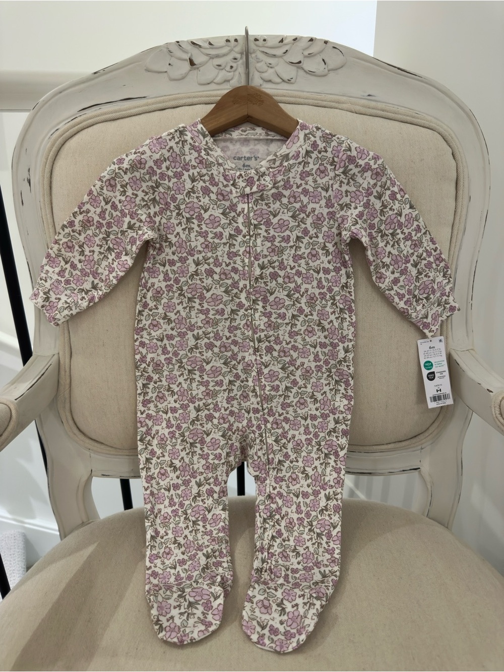 🦢 6 Mth 100% Cotton Lilac, Ivory & Lavender Baby Footie With 2 Way Zip NWT